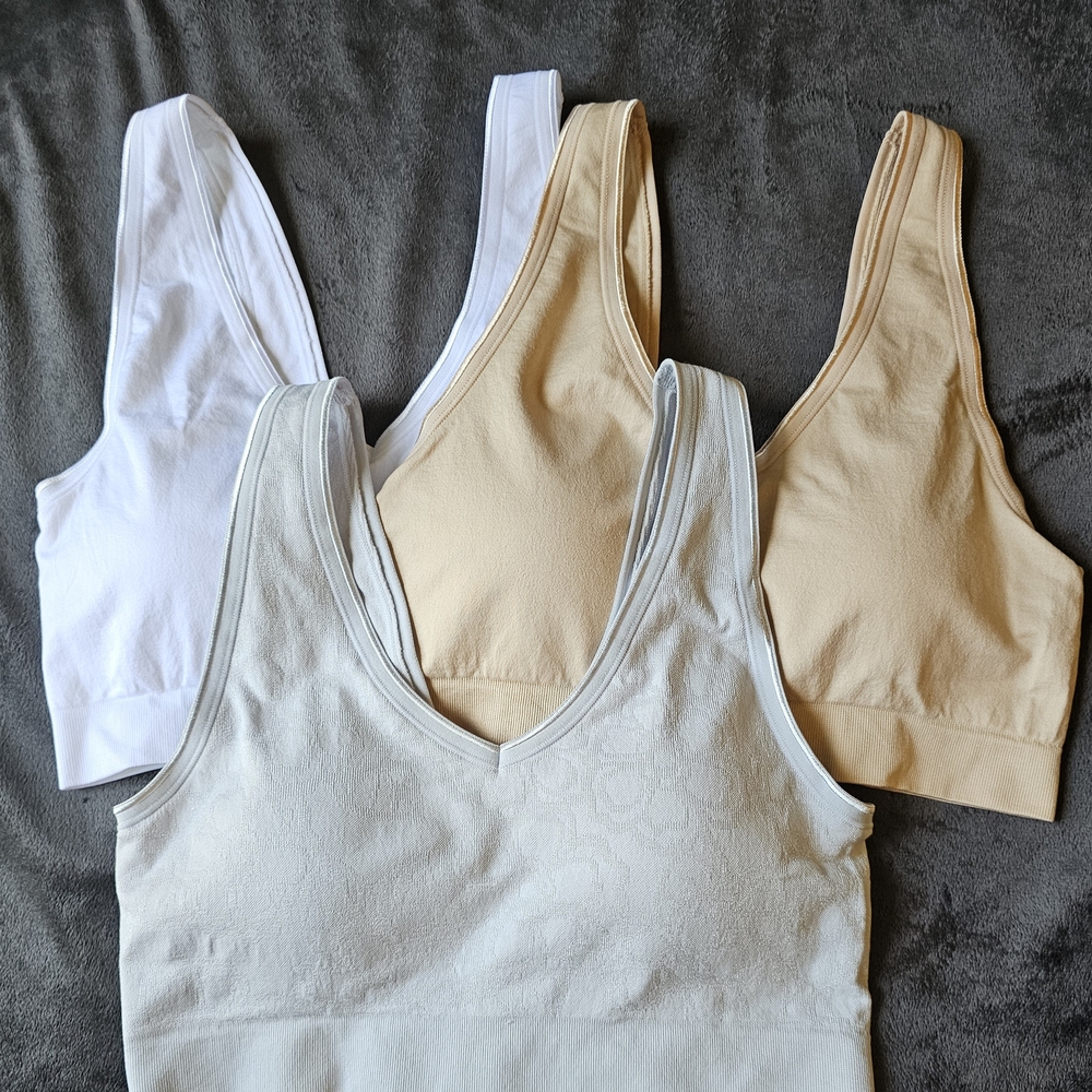 AnyBody Seamless Bralette Trio - White, Cream, Tan